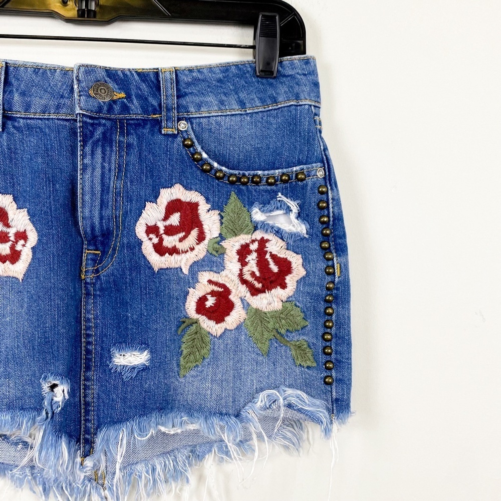 Free People Wild Rose Embroidered Denim Mini Skirt - Picture 8 of 14
